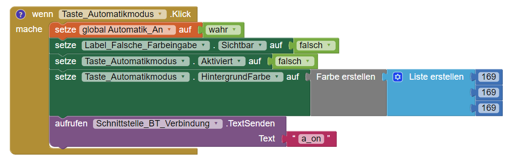 Ausschnitt des App-Programmcodes: Block der "Automatikmodus"-Taste