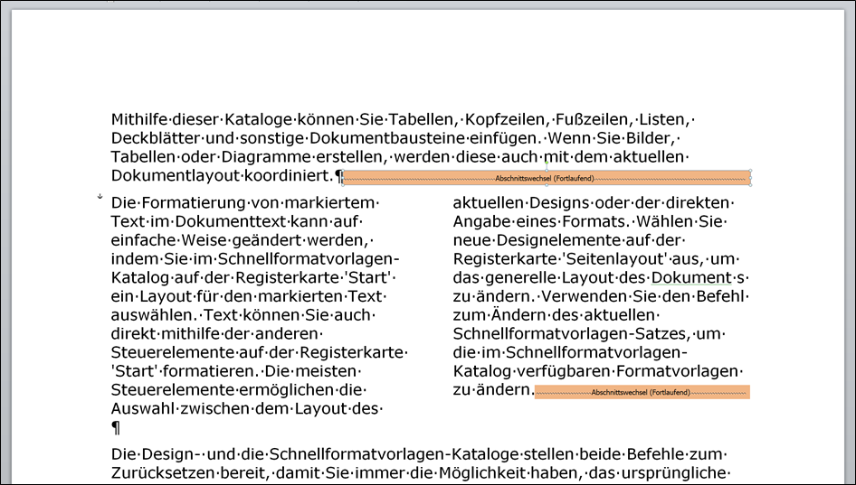 Abschnittsumbrüche werden zum Generieren von Spalten eingesetzt